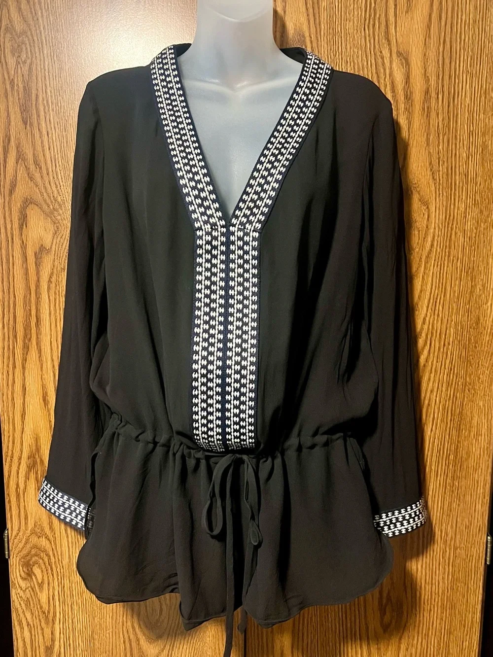 Tory Burch Black tunic with White Embroidered Trim